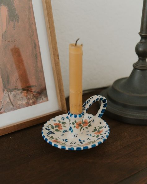 Candle Pottery Ideas, Candle Holder Ceramics, Ceramic Candlestick Holders, Ceramic Candle Holders Ideas, Random Hobbies, Candle Holders Ceramic, Paint A Pot, Pottery Candle Holders, Hand Painted Candle Holders