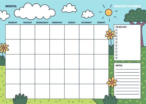 Organisation, 2024 Monthly Planner, Monthly Planner Template Free Printable, Goodnotes Monthly Planner, Cute Calendar Template, Goodnotes Planner Template, Sunny Backyard, Drawing Planner, Esl Materials