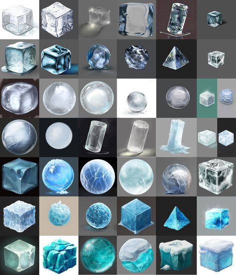 material studies glace / ice regroup. Ice Digital Art, Ice Reference Drawing, Ice Digital Art Tutorial, Different Materials Texture Drawing, Ice Texture Drawing, Ice Drawing Tutorial, How To Draw Ice, Ice Reference, Ice Shapes