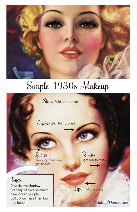 1930’s Makeup, Maquillaje Smokey Eyes, 30s Makeup, 1930s Makeup, Make Up Guide, 1930s Hair, Makeup History, Jessica Clement, Make Up Tools