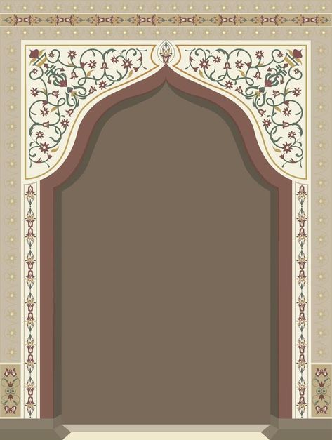 Mughal inspired palace door illustration with intricate motifs Mosque Door, Door Png, Mughal Design, Door Illustration, Ganpati Decor, Intricate Illustration, Indian Invitation Cards, Islamic Motifs, Wedding Card Frames