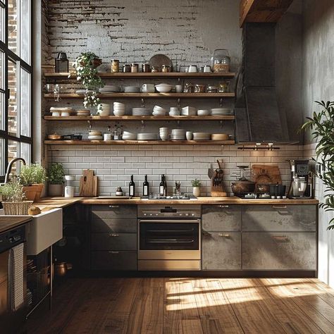 Minimalist Apothecary, Industrial Scandinavian Living Room, Industrial Scandinavian Interior, Scandinavian Cabin Interior, Scandinavian Industrial Interior, Masculine Kitchen, Scandinavian Kitchen Ideas, Apothecary Kitchen, Industrial Scandinavian