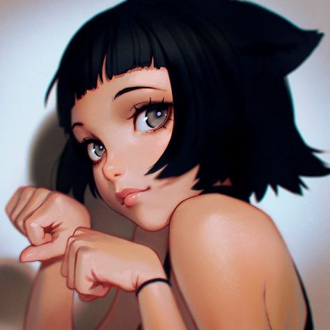 ArtStation - Meow, Ilya Kuvshinov Kuvshinov Ilya, Deviantart, Plants, Hair, Instagram, Art