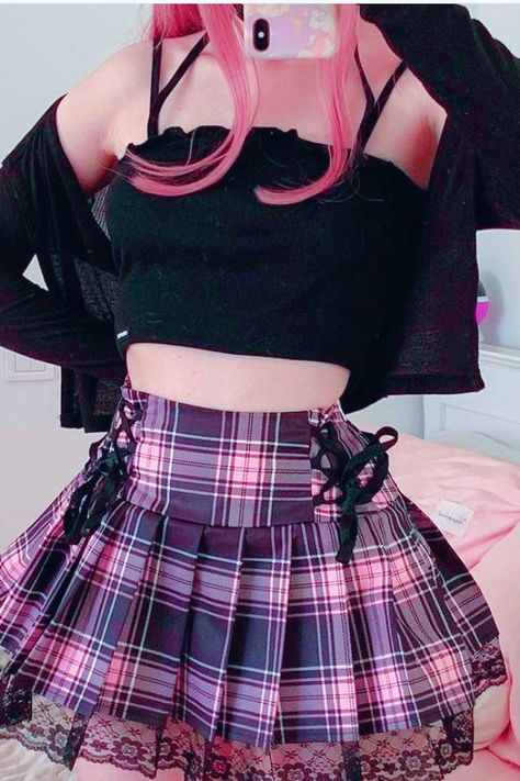 Egirl Fashion, E Girl Outfits, Egirl Outfits, Pastel Goth Fashion, Cute Skirt Outfits, Estilo Punk, Alt Fashion, Perfect Pink, Pink Skirt