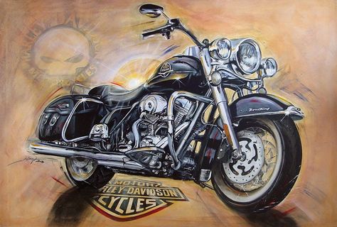 HD ROAD KING | Anne Weigert Bmw Night, Patriotic Art Ideas, Road King Harley, Softail Street Bob, Motorcycle Art Painting, Patriotic Artwork, Bike Art Print, Night Rod Special, Harley Davidson Artwork