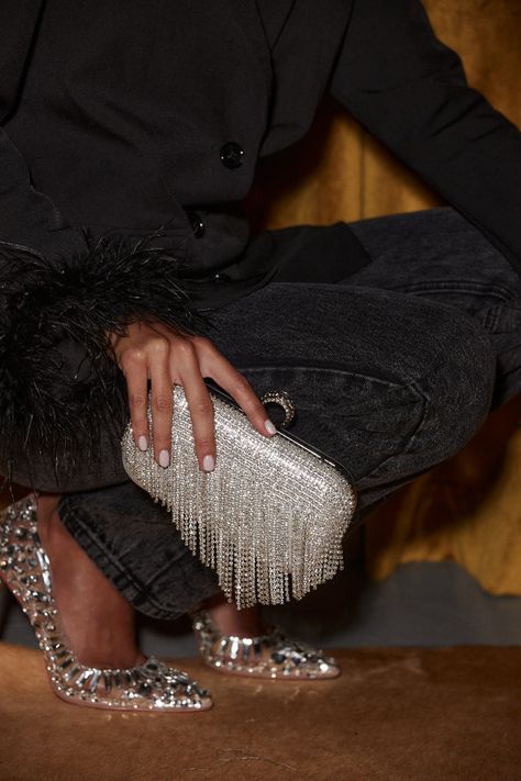 Tribe hotline here and we are demanding you purchase this bag! The Spellbound Silver Rhinestone Fringe Clutch is show stopping and perfect for all of your celebratory occasions! Made with rhinestones and rhinestone fringe... we do not need to convince you any more! **ALL ACCESSORIES ARE FINAL SALE** PRODUCT DESCRIPTION Fall Wardrobe Staples, Fringe Clutch, Rhinestone Fringe, Rhinestone Clutch, Chain Strap Bag, New Years Eve Outfits, Autumn Outfits, Stylish Jackets, Silver Rhinestone