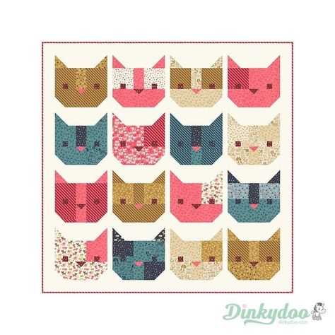 Kitty Quilt Pattern, Kitty Quilt, Cat Quilt Block, Cat Quilts, Cat Quilt Patterns, Wall Quilt Patterns, Here Kitty Kitty, Pattern Cat, Quilting Templates