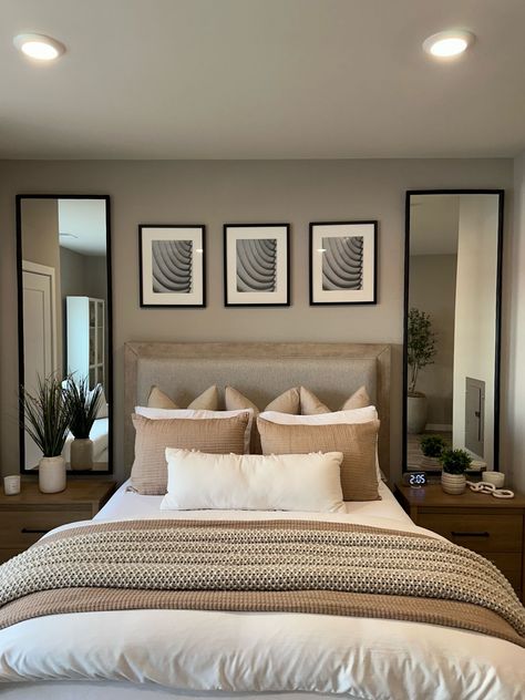 Iamlele.n on LTK Bedroom Sitting Area With Mirror, Arch Mirror Nightstand, Mirrors In Master Bed, Organic Modern Bedroom Mirrors, Long Mirror Behind Nightstand, Floor Mirror Behind Nightstand, Bedroom Mirror Above Nightstand, Bedroom Styles Aesthetic, Above Nightstand Mirror