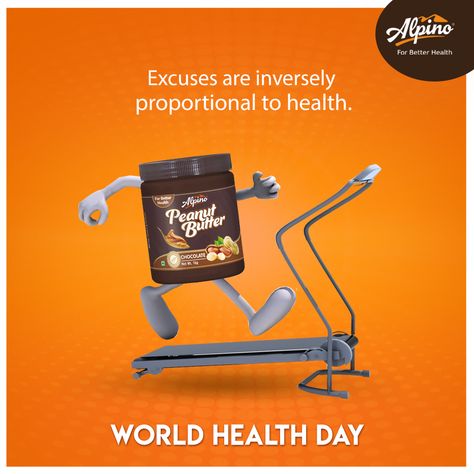 We believe better health is only possible with a #NoExcuses attitude!  #WorldHealthDay #Alpino #AlpinoPeanutButter #AlpinoHealthFoods Digital Advertising Design, Photoshop Tutorial Typography, Paper Art Sculpture, Banner Design Inspiration, World Health Day, Creative Advertising Design, Publicidad Creativa, Vitamins For Kids, Social Media Poster