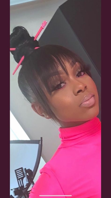 Lace Front Wigs Two Ponytails, Fringe Hairstyles For Black Women, Ponytail With Bangs For Black Women, High Bun Hairstyles For Black Women, Crochet Ponytail, Bday Hair, Relaxed Hairstyles, Finger Wave, Bangs Ponytail