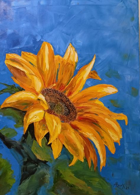 Painting Of A Sunflower, Sunflower Painting Black Background, Sun Flowers Paintings, Sunflower Drawing Painting, Sunflower Oil Pastel, Sunflower Painting Acrylic Easy, Sunflower Art Drawing, Sunflower Painting Easy, Easy Sunflower Painting