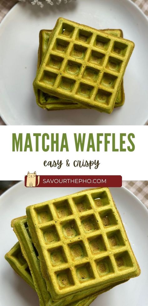 Start your day right with homemade matcha waffles / green tea waffles: crispy, fluffy, and easy-to-make. Using your waffle maker to create this Asian dessert, a delightful twist on your classic breakfast favorite. Green Waffles, Matcha Breakfast, Matcha Waffles, Chicken N Waffles, Matcha Pancakes, Asian Dessert Recipes, Waffle Iron Recipes, Green Tea Matcha, Asian Dessert