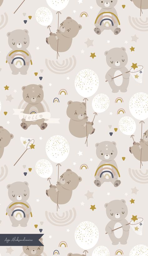 Wallpaper Baby Nursery, Kids Prints Design, Baby Prints Pattern Design, Baby Fabric Prints, Fabric Patterns Prints Textile Design, Baby Pattern Illustration, Kids Wallpaper Pattern, Kids Pattern Design, Bears Illustration