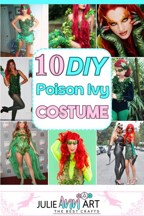 Poison Ivy Make Up Ideas, Poison Ivy Womens Costume, Poison I Y Costume, Crochet Poison Ivy Costume, Dc Villains Halloween Costumes, Easy Poison Ivy Costume, Diy Poison Ivy Costume Women, Diy Posion Ivy Costume Ideas, Women Superhero Costumes Diy