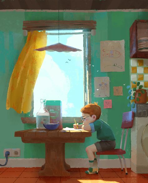 ArtStation - Summertime, Samuel Smith Bedroom Illustration, Spa Studio, Colorful Room, Story Books Illustrations, Picture Books Illustration, Book Illustration Art, Children Book, Animation Reference, Creative Artwork