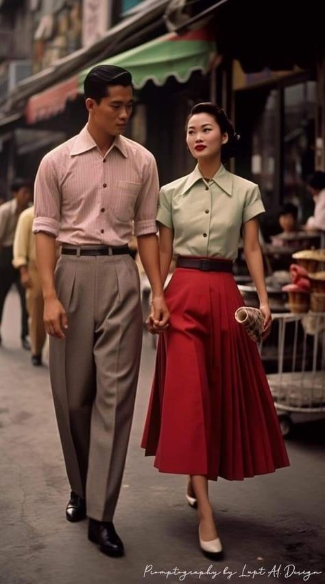 1950s Work Fashion, 1950s Fashion Couple, 40s Skirt Outfit, Midcentury Modern Outfits, Japan 70s Fashion, 1960s Casual Outfits, 60s Casual Fashion, Lindy Hop Outfit, 1950 Couple