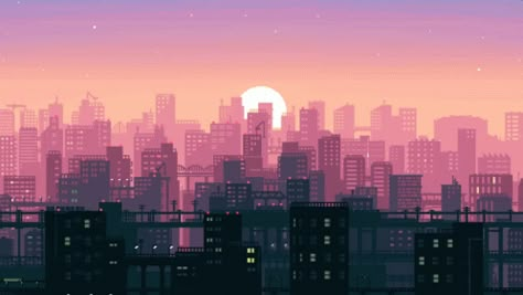 Chill Gif, Lofi Wallpaper, Pixel City, Desktop Wallpapers, Gif, Moon, Wallpapers, Pink