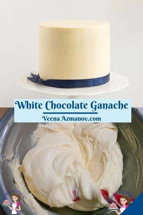 White chocolate ganache is fussier than regular ganache. Here is the perfect recipe for cake decorators white chocolate ganache with tips, tricks and troubleshoot. #white #chocolate #ganache #recipe #cake #decorating Chocolate Ganache For Cake, Ganache For Cake, White Chocolate Ganache Cake, Ganache Recipe Frosting, Sturdy Whipped Cream Frosting, White Chocolate Ganache Recipe, White Ganache, Decorators White, Choc Ganache