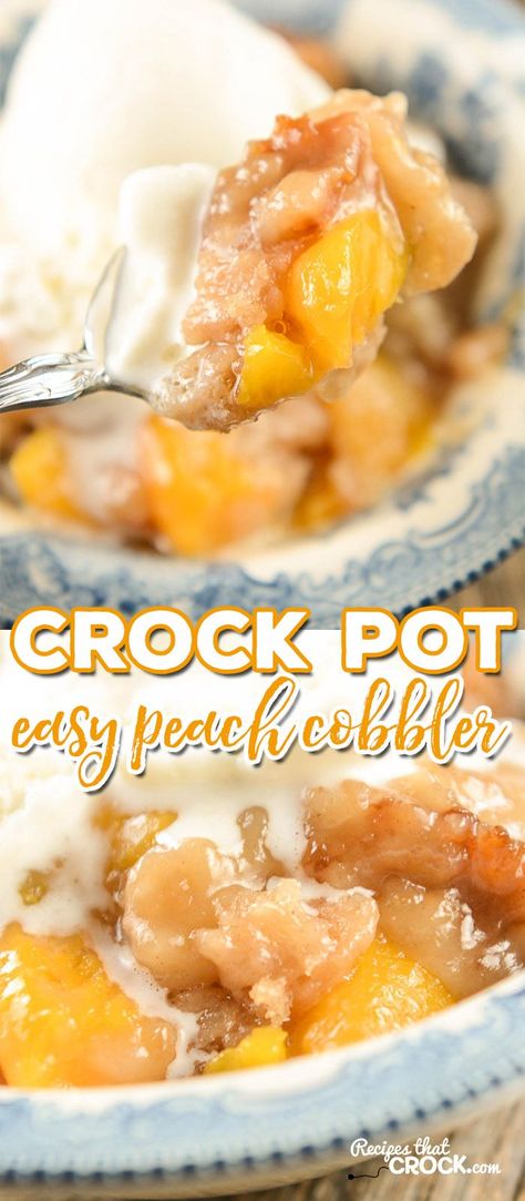 Are you looking for an easy fool-proof crock pot dessert? Our Easy Crock Pot Peach Cobbler is simple to make and absolutely delicious to eat. You will be shocked at how easy it is to throw together! Crock Pot Peach Cobbler, Crockpot Peach Cobbler, Weight Watcher Desserts, Cobbler Easy, Crockpot Dessert Recipes, Coconut Dessert, Peach Cobbler Easy, Crock Pot Desserts, Pot Recipes Easy