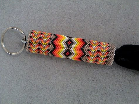 Native American Beaded Key Chain Native Key Chains, Beaded Lanyards Native American, Gourd Stitch, Beaded Lighter, Embroidery Keychain, Native American Beadwork Patterns, Native Beading, Native Beading Patterns, Pen Wraps