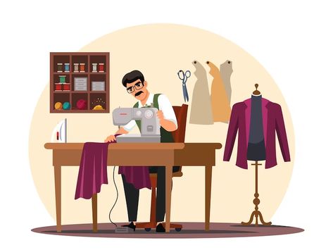 Sewing Machine Animation, Tailor Illustration, Image Couture, Fabric Workshop, Pongal Wishes, Sitting At Table, Atelier Studio, Sewing Clipart, Dress Clipart