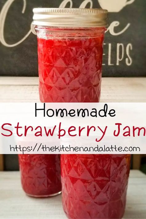 This strawberry jam recipe is made without pectin and has 3 simple ingredients.  It can be canned to last longer or it can be in the fridge for 2-3 weeks. Strawberry Jam Recipe Without Pectin, Strawberry Jam Without Pectin, Jam Without Pectin, Easy Strawberry Jam, Canning Jam Recipes, Blueberry Jam Recipe, Canned Strawberries, Homemade Jams, Canning Fruit