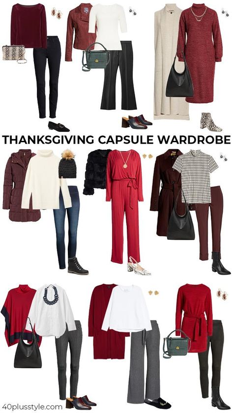 A Thanksgiving capsule wardrobe | 40plusstyle.com Thanksgiving Dressing, Clothes Capsule Wardrobe, Deep Autumn Color Palette, Over 60 Fashion, Capsule Outfits, 60 Fashion, Thanksgiving Outfit, Holiday Outfits, Get Dressed