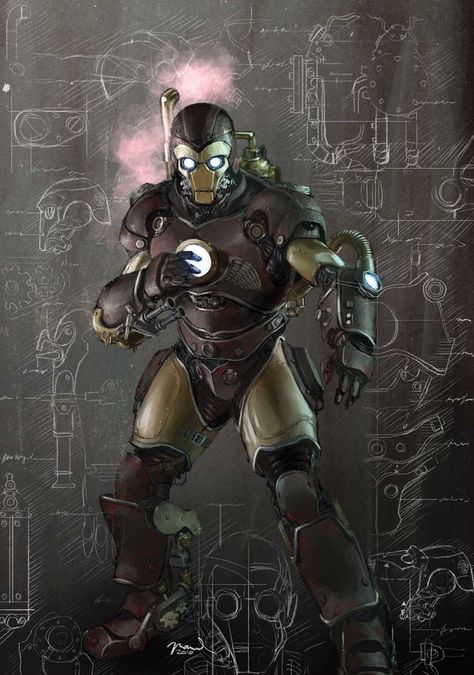 Iron Man by Gerald Parel Steampunk Iron Man, Fantastic Four Comics, Iron Man Art, Diesel Punk, Iron Man Armor, Arte Robot, Variant Covers, Steampunk Art, Bioshock