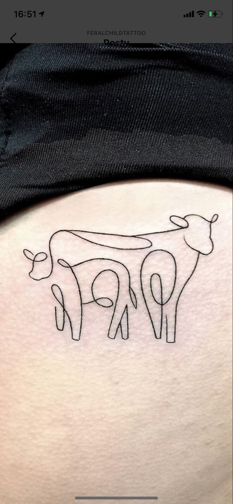 Unique Cow Tattoos, Cool Cow Tattoo, Cute Simple Cow Tattoos, Country Henna Tattoos, Cow Tattoo Line, Cows Tattoo Ideas, Simple Line Art Tattoo Ideas, Western Tattoos For Women Simple, Farm Related Tattoos