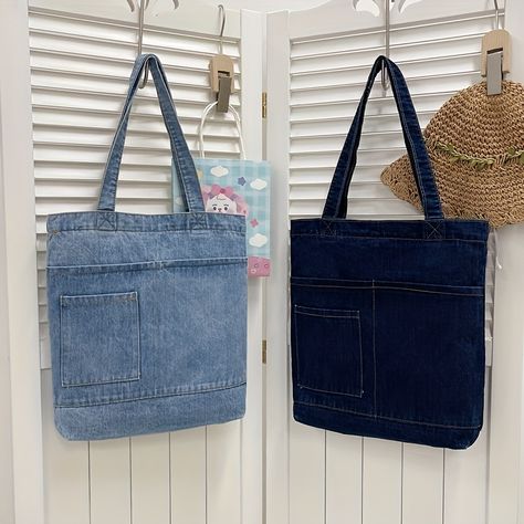 Faster shipping. Better service Korean Tote Bag, Girls Storage, Lipstick Bag, Denim Handbags, Trendy Denim, Denim Tote Bags, Denim Tote, Female Male, Style Korean