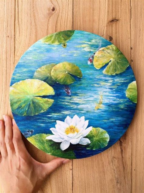 Painting Round Canvas, Circular Canvas, Art Vampire, Feng Shui Art, Dengeki Daisy, Circle Canvas, Japanese Koi, Samurai Tattoo, Soyut Sanat Tabloları