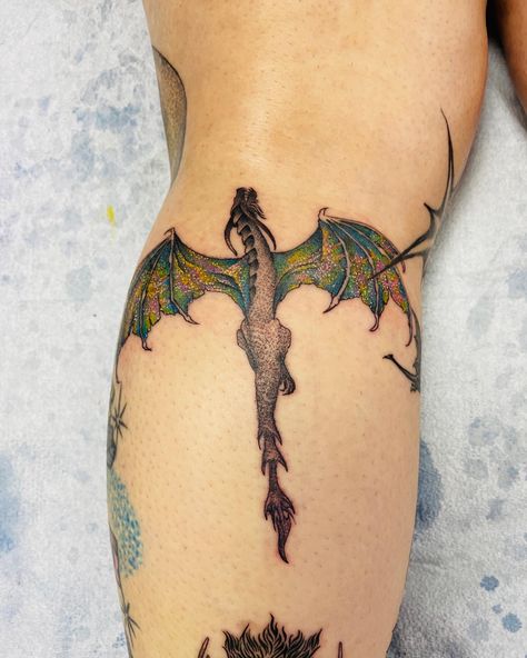 Throne Of Glass Abraxos Tattoo, Throne Of Glass Wyvern Tattoo, Tog Wyvern Tattoo, Abraxos Wyvern Tattoo, Abraxos Tattoo, The Thirteen Tog Tattoo, The Thirteen Tattoo Tog, Abraxos Wyvern, Fireheart Tattoo Tog