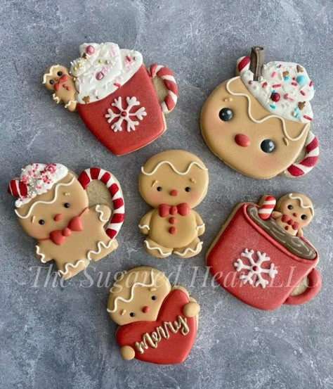 Coffee Mug Decorated Cookies, Cute Xmas Cookies, Mug Royal Icing Cookies, Coffee Mug Cookies Decorated, Christmas Mug Cookies, Iced Christmas Cookies, Christmas Sugar Cookies Decorated, Gingerbread Cookies Decorated, New Years Cookies