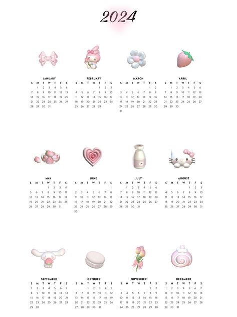 Coquette January Calendar, Sanrio 2024 Calendar, 2024 Hello Kitty Calendar, My Melody Calendar 2024, Pink 2024 Calendar, 2024 Coquette Calendar, Coquette Poster Prints Pink, Korean Calendar Aesthetic, Calendar 2024 Aesthetic Cute