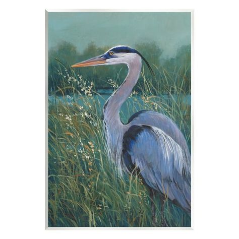 Stupell Heron at Lake Painting Wall Plaque Art Tim OToole - Bed Bath & Beyond - 39529860 Pond Reeds, Gray Farmhouse, Lake Painting, Canvas Painting Landscape, Wall Art Plaques, Lithograph Print, Stupell Industries, Blue Heron, Large Canvas Prints