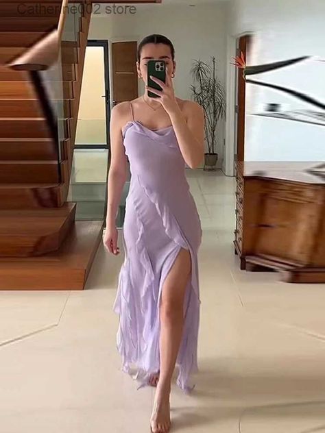 Lavender Prom Dresses, Purple Beach, Chiffon Party Dress, Long Fitted Dresses, Vibrant Purple, Long Dress Casual, Sleeveless Dress Summer, Sling Dress, Suspender Dress