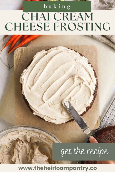 Chai Icing Recipe, Chai Cream Cheese Frosting, Spiced Cream Cheese Frosting, Chai Icing, Chai Frosting, Creme Cheese Frosting, Chai Cheesecake, Beginner Baker, Chai Cake