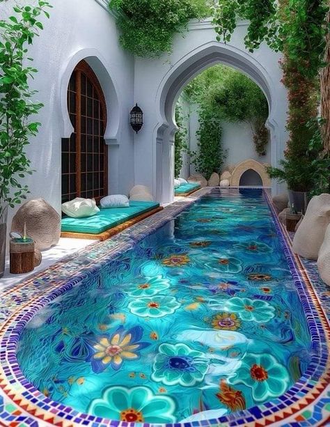 Pool Mosaic Ideas, Indoor Swimming Pool, Dream Life House, Casa Vintage, Spanish Style Homes, Moroccan Mosaic, Indoor Swimming, Dream House Rooms, Dream House Interior