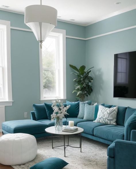 Get cozy, get colourful! What’s the perfect shade for your living room snug? Let’s help you choose your living room vibe today!🖼️🎨🎨🖌️🏠 #HomeimprovementservicesMichigan #homerenovationsmichigan #HomeremodellingRochester #EpoxyflooringRochester #EpoxyflooringLansingMichigan #PaintingMichigan #homerenovation #michigan #Rochesterhandyman #Rochesterpainter #RochesterHillsRenovation #Flooring #Insurance #RealestateinMichigan #RealtorsinRochesterHills #realtorsmichigan Teal Coloured Living Room, Turquoise Gray Living Room, Sky Blue Living Room Color Scheme, Grey Turquoise Living Room, Light Teal Living Room Ideas, Light Teal Living Room, Turquoise Couch Living Room Ideas, Teal And Grey Living Room, Turquoise Lounge