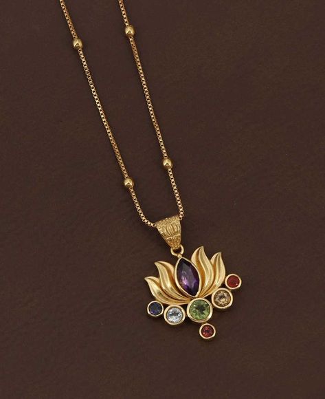 Chakra Gemstone Gold Plated Necklace - Necklaces Lotus Gold Pendent, Lotus Jewelry Design, Gold Jewelry Design, Necklace Spiritual, Chakra Gemstones, Antique Gold Bracelet, Gold Pendant Set, Buddha Groove, Spiritual Balance