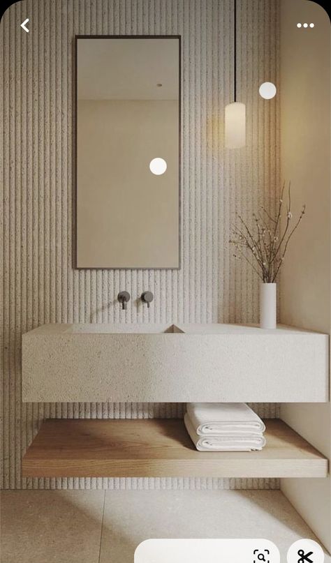 Spa Restroom Ideas, Beige Toilet Design, Beige Powder Room, Aspen Bathroom, Beige Microcement Bathroom, Japandi Washroom Design, Family Bathroom Ideas, Bad Beige, Japandi Wash Basin