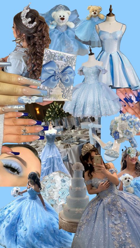 Light blue 🦋🐋 comment colors I should do next! #outfitinspo #vibes #quincenera #quince #foryou #fyp #fypshuffle #blue #blueaesthetic #sparkle #princess #cinderella Quince After Party Dress, White Dress Code Party, Sweet 16 Cinderella Theme, Blue Quinceanera Ideas, Blue Quinceanera Theme, Light Blue Quinceanera Dresses, Baby Blue Quinceanera, Light Blue Quince, Cinderella Quinceanera Themes