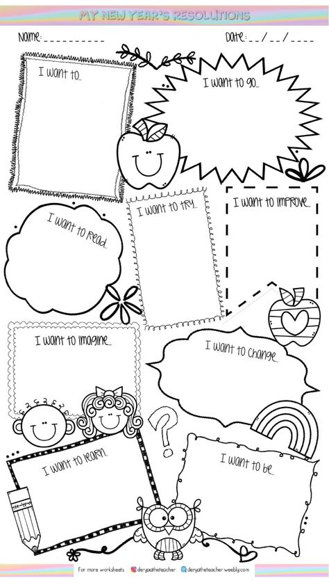 New Year Resolution Worksheet, New Year's Resolutions Template, Positive Action Activities For Kids, New Year Board Ideas, Pre Primary Worksheet, New Years Worksheets For Kids, New Year Worksheets For Kids, New Years Resolutions For Kids, New Year Resolution Template