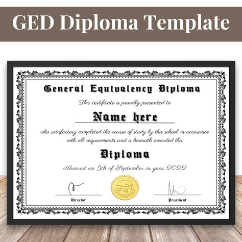 GED Diploma Template! Ready to turn your achievements into unforgettable keepsakes? Start your journey of personalized success with our flexible GED Diploma Online printable. Imagine a diploma that evolves with every important milestone in your life – now it's within reach. Our fully customizable template is more than just a certificate.

Custom Diploma, GED High School, Personalized Diploma, Novelty Diploma, High School Diploma Online, General Education Diploma, Get Your HS Diploma Online Ged Diploma Aesthetic, Free High School Diploma, Homeschool Graduation, School Diploma, Diploma Certificate, High School Diploma, Unique Symbols, Student Achievement, Custom Templates