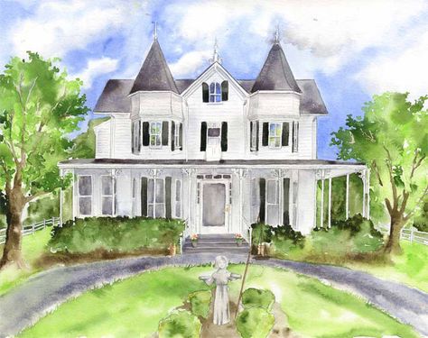 House Artwork, Watercolor House Painting, Home Watercolor, Watercolor House, Watercolor House Portrait, Crafty Decor, Custom House Portrait, House Portrait, Ireland Landscape