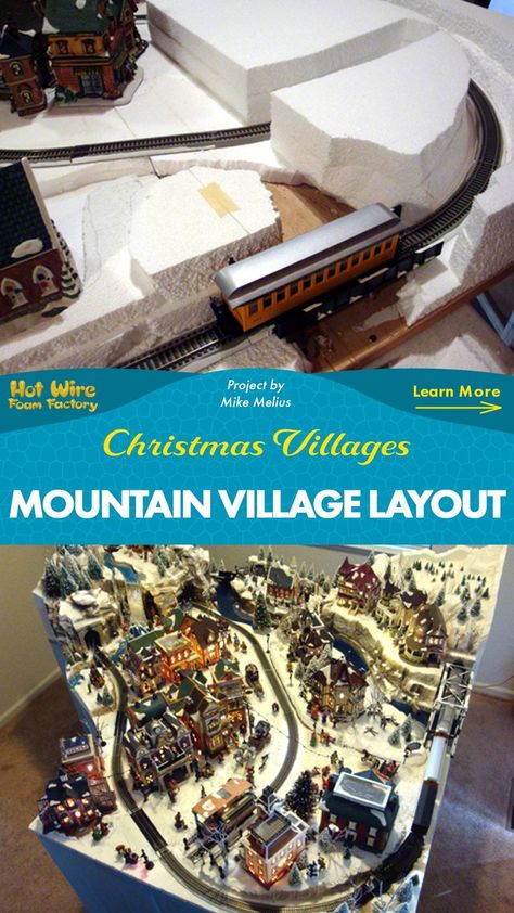 Diy Christmas Village Platform, Lemax Christmas Village Display, Village Layout, Village Mountain, Model Train Display, Christmas Tree Village Display, Diy Christmas Fireplace, Diy Christmas Village Displays, Department 56 Christmas Village