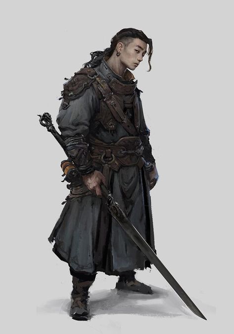 Theif Character Design, Fantasy Fashion Inspiration, Psi Warrior Dnd, Fantasy Soldier Medieval, Character Design Fighter, Fantasy Scholar, Fantasy Mercenary, Dnd Warrior, Dnd Samurai