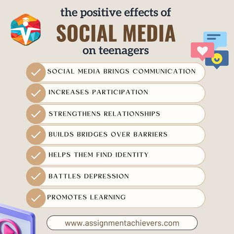 Social media is one of the highly influential platforms. But along with some negative impacts, there are also many plus points. We are here with some positive effects of Social media on teenagers. #assignmentachievers #socialmedia #effectsonteenagers #influence #positiveeffects Negative Social Media Quotes, Impact Of Social Media On Youth, Positive Effects Of Social Media, Negative Effects Of Social Media, Social Media Worksheet, Social Media Negative, Effects Of Social Media, Digital Wellbeing, Mental Health Education