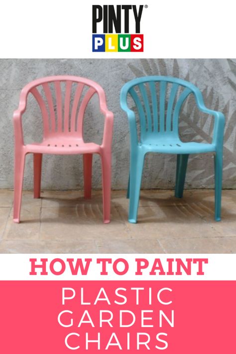 How to paint plastic garden chairs - Pintyplus Plastic Chair Makeover Diy, Spray Paint Plastic Chairs, Plastic Chair Covers, Painting Plastic Chairs, How To Paint Plastic, Spray Paint Chairs, Paint Chairs, Outdoor Plastic Chairs, Plastic Garden Chairs