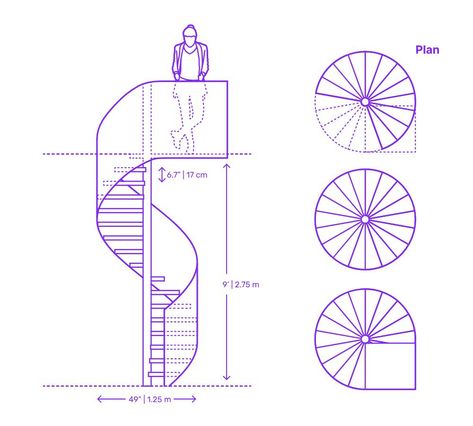 Spiral Staircase Dimensions, Circle Stairs, Stairs Floor Plan, Stairs Drawing, Spiral Staircase Plan, سلالم حلزونية, Stair Dimensions, How To Draw Stairs, Circular Staircase